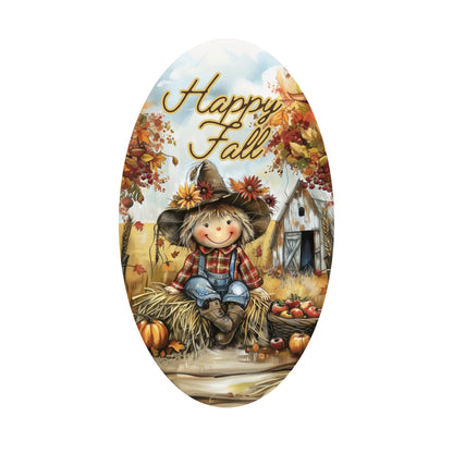 Oval Happy Fall Scarecrow Sign for Wreath, Farmhouse Autumn Metal Wreath Sign, Rustic Country Fall Scene for Wreath, SWS72624-3