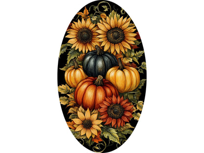 Oval Fall Pumpkin Sign for Wreath, Black Orange Red Sunflower and Pumpkin Metal Wreath Sign, Autumn Harvest Pumpkin Sign SWS73024-1