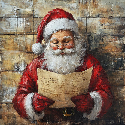 Traditional Santa Claus with Christmas List wreath sign, Vintage Saint Nicolas metal sign, antique look Santa Claus decoration, SWS-C81324SQ