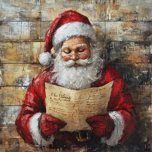 Traditional Santa Claus with Christmas List wreath sign, Vintage Saint Nicolas metal sign, antique look Santa Claus decoration, SWS-C81324SQ