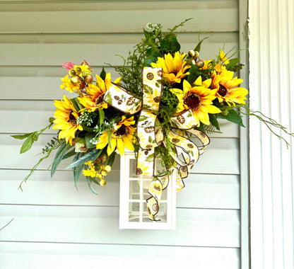 Fall Sunflower Lantern Swag, Handmade Autumn Bannister Swag, Porch Light Sunflower Decoration, Lantern Topper Arrangement