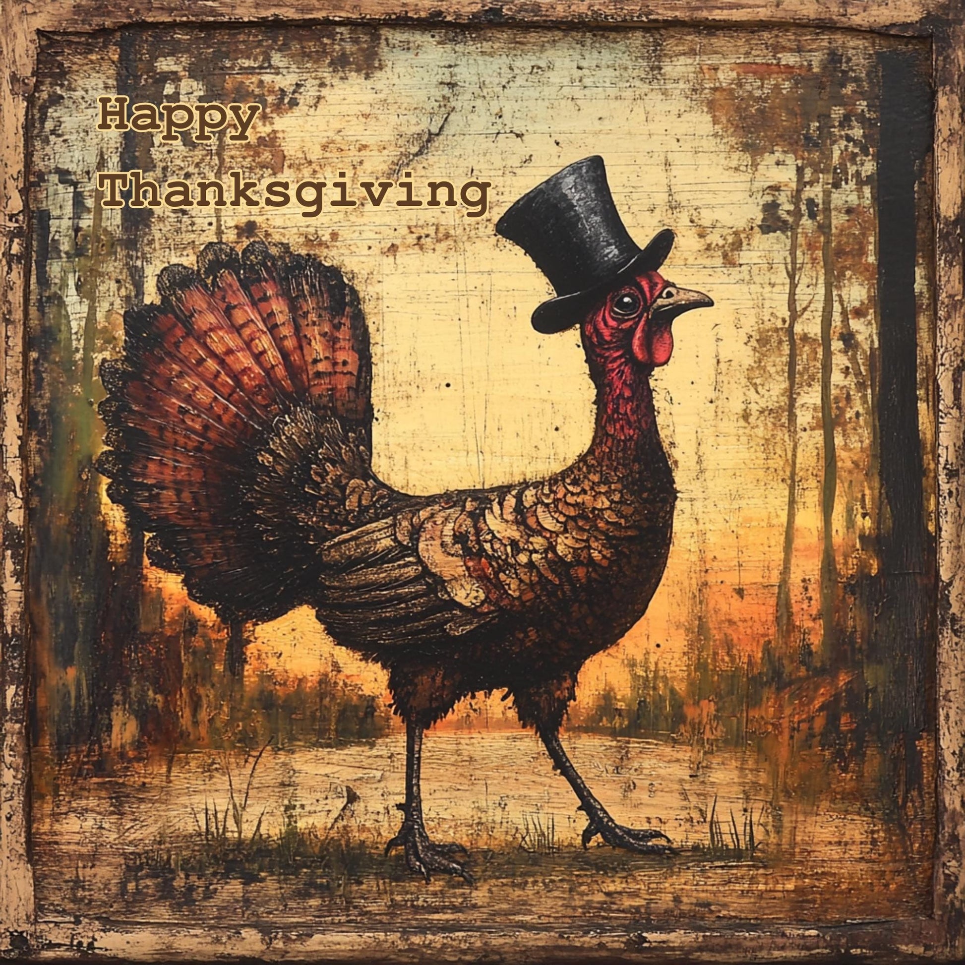 Vintage Thanksgiving Wreath Sign, Turkey Wall Decor, Square DIY Sign for Crafting, Fall Metal Sign, Rustic Porch SIgn, SWS-091224-2