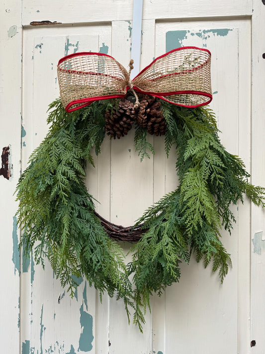 Rustic Cedar Christmas Wreath with Pinecones and Burlap Bow