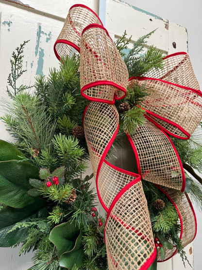 Handmade Holiday Greenery Wreath with Burlap Bow