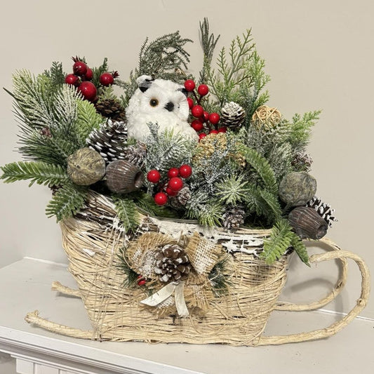 Rustic Christmas Sleigh Centerpiece with Greenery