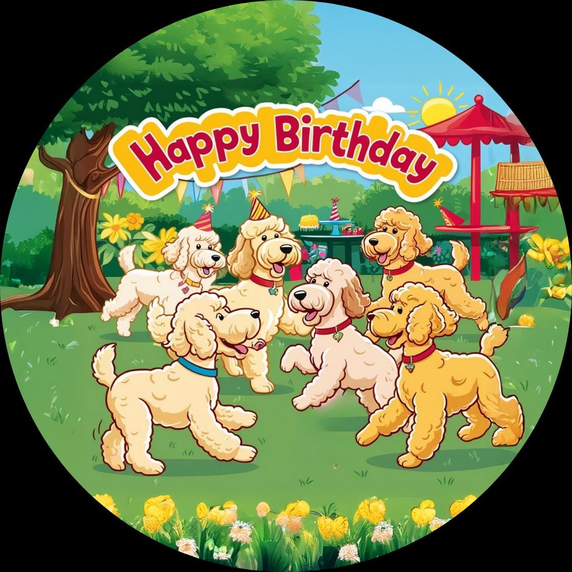 Golden Retriever Birthday Round Metal Wreath Sign, Birthday Party Sign for DIY Crafts, Dog Lover Wreath Sign, Golden Retriever Party Decor