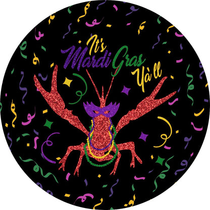 It's Mardi Gras Y'all Crawfish Wreath Sign, Colorful New Orleans Fat Tuesday Decorations, Purple Gold Green Wall Decor, Metal Round Sign