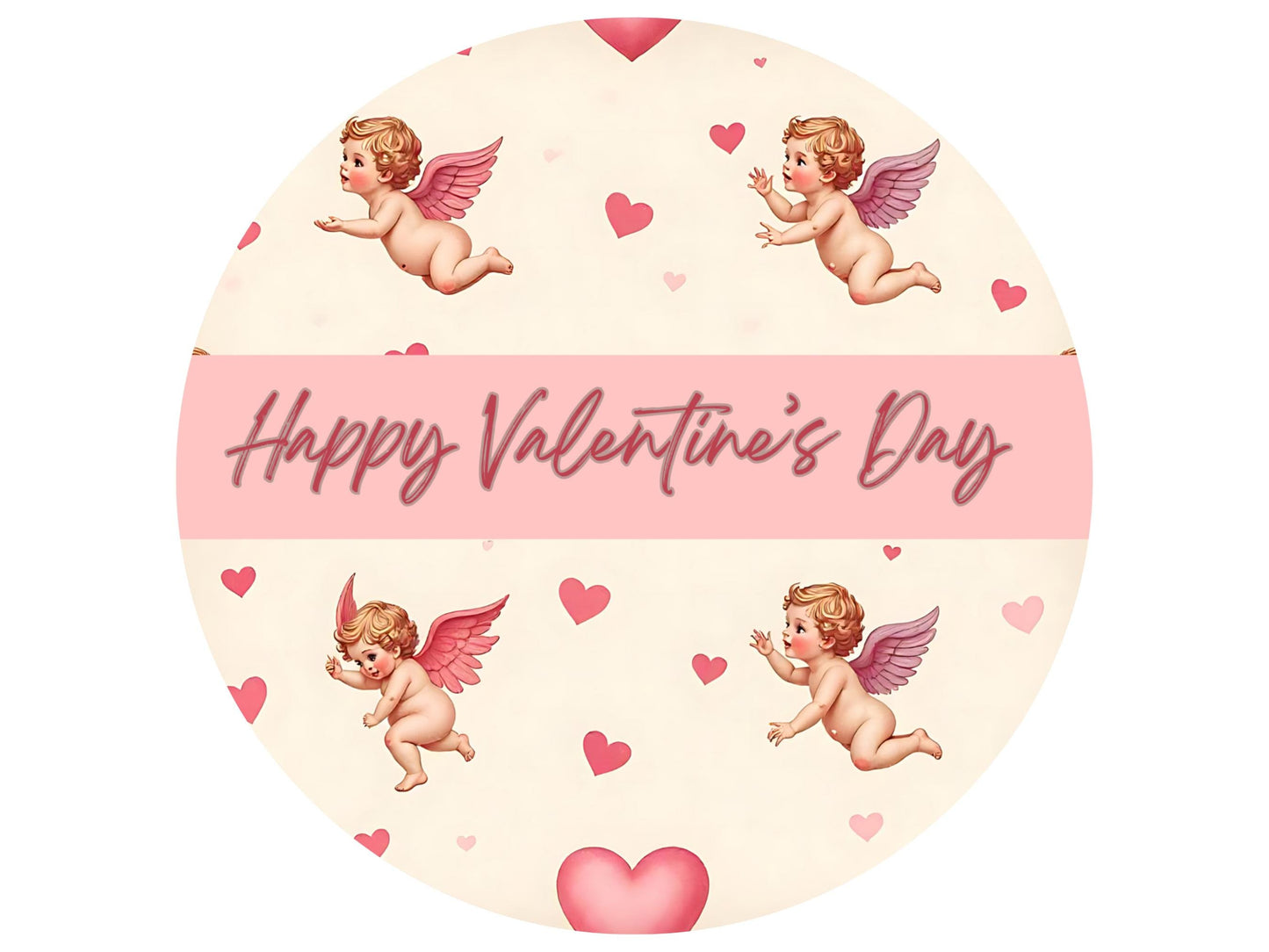 Happy Valentine's Day with Cupid Round Metal Wreath Sign, Heart Sign for DIY Crafting, Wreath Supplies, Valentine Wall Decorations,