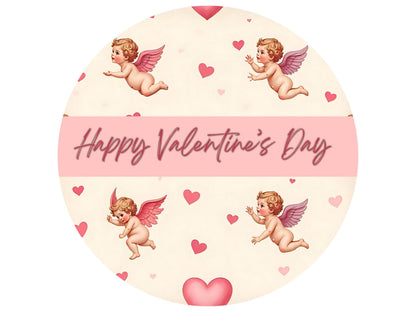 Happy Valentine's Day with Cupid Round Metal Wreath Sign, Heart Sign for DIY Crafting, Wreath Supplies, Valentine Wall Decorations,
