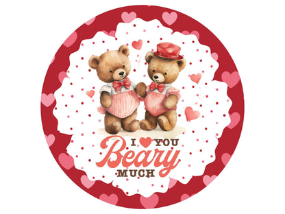 Love You Beary Much Round Metal Wreath Sign, Teddy Bear Valentine Sign for DIY Crafting, Wreath Supplies, Retro Valentine Art,