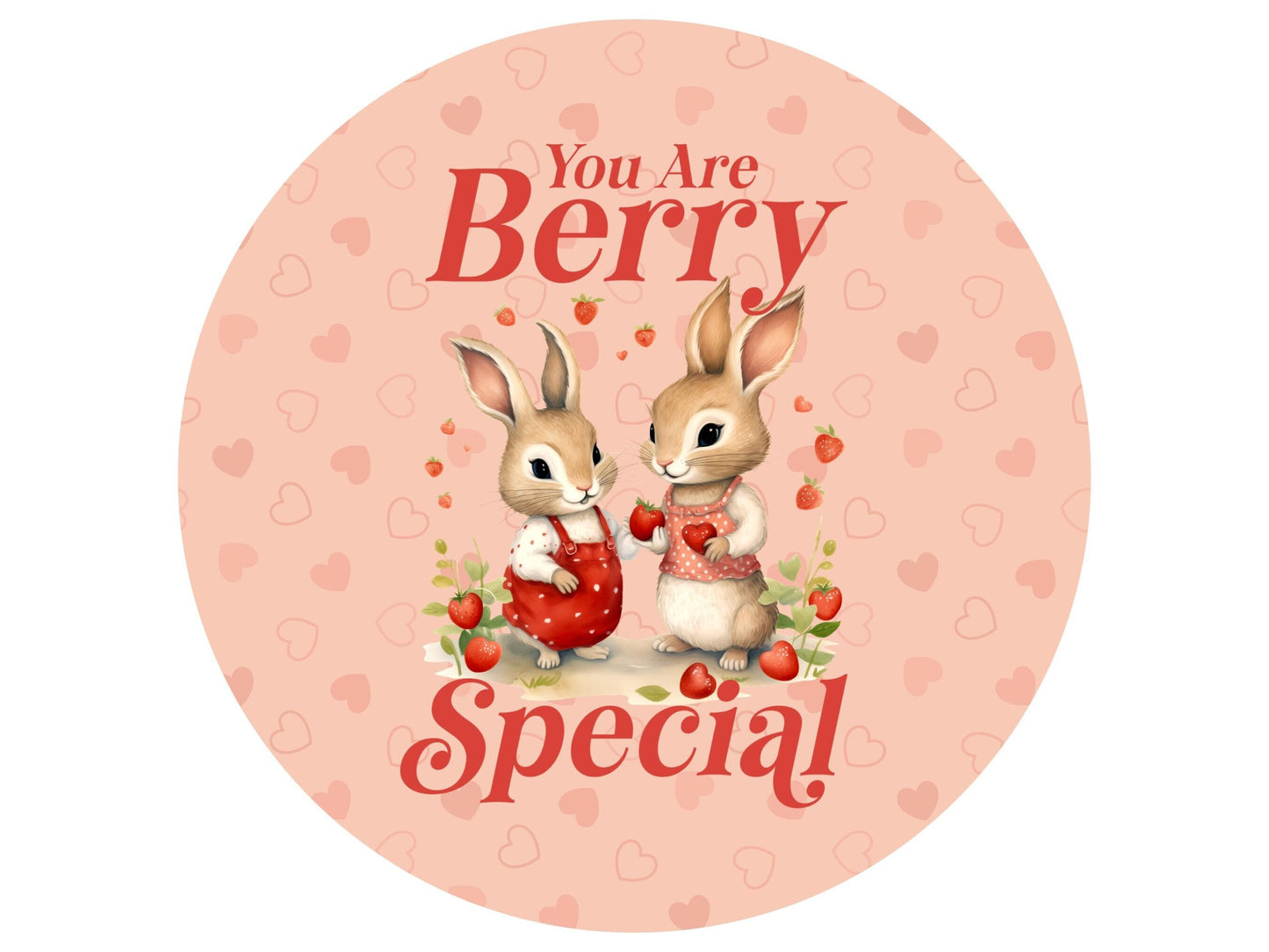 Berry Special Bunny Valentine Round Metal Wreath Sign, Bunnies Valentine Sign for DIY Crafting, Wreath Supplies, Retro Valentine Art,