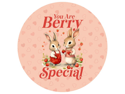Berry Special Bunny Valentine Round Metal Wreath Sign, Bunnies Valentine Sign for DIY Crafting, Wreath Supplies, Retro Valentine Art,