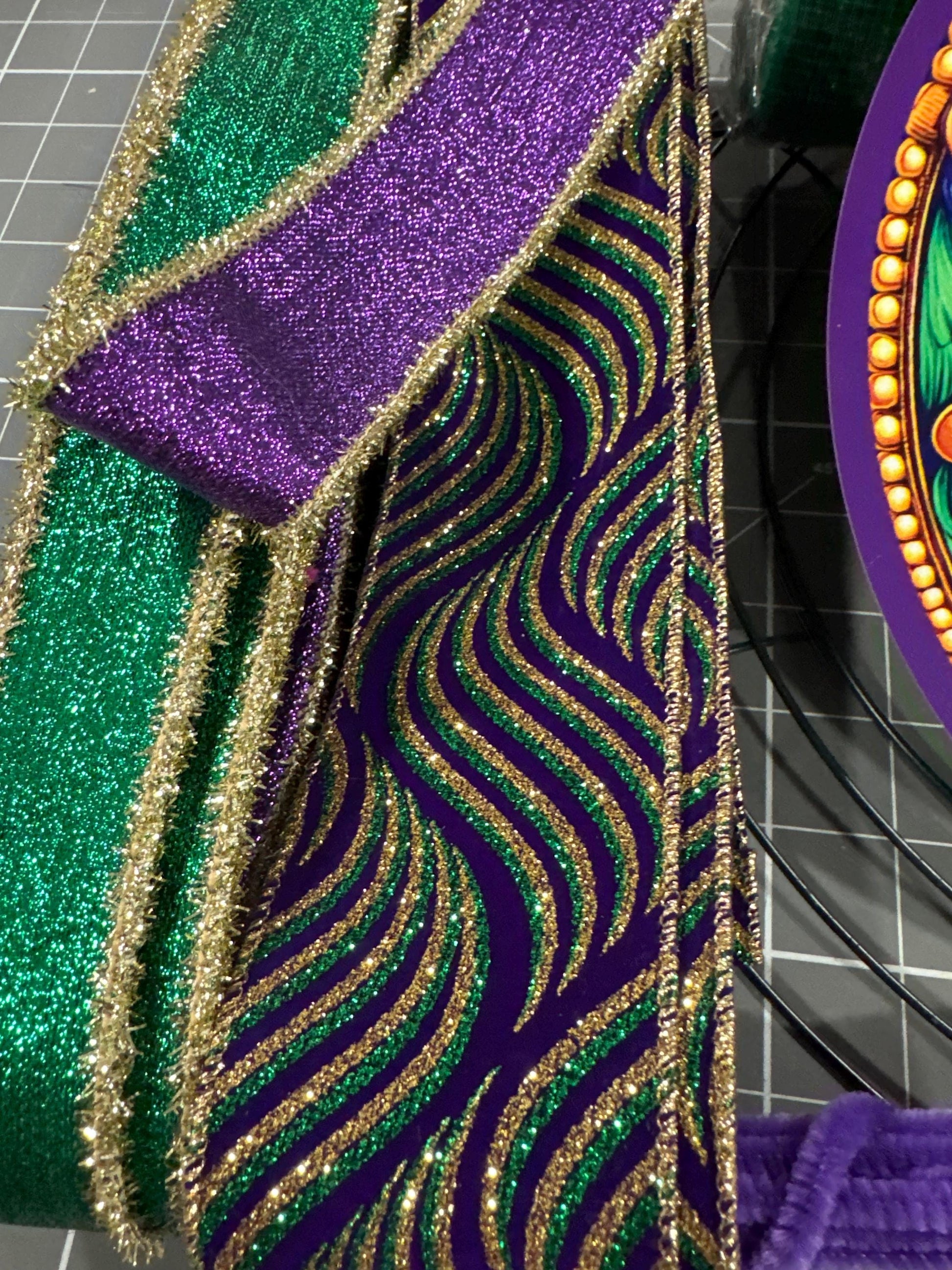 Designer Mardi Gras wreath kit, deco mesh DIY wreath kit, sign & luxury ribbon kit, make your own wreath, Mardi Gras craft supplies