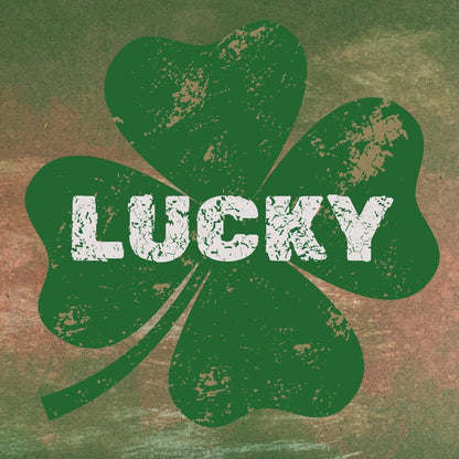 Irish LUCKY 4 leaf Clover Distressed Outdoor Sign, St Patrick's Day Shamrock Rusted Look Square Wreath Sign, Irish Pub Mantel Decoration