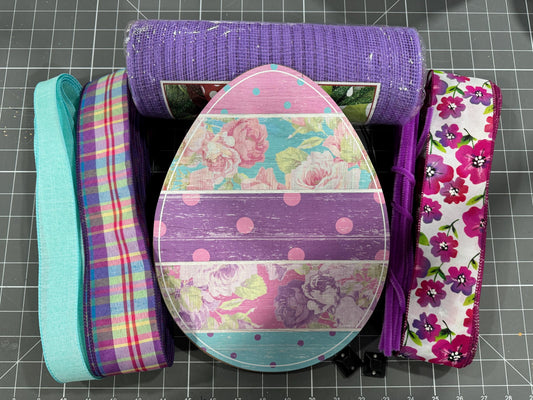 Spring Floral welcome wreath kit, Easter mesh diy wreath kit, Easter Egg Sign & ribbon kit,make your own wreath, craft supplies for wreath