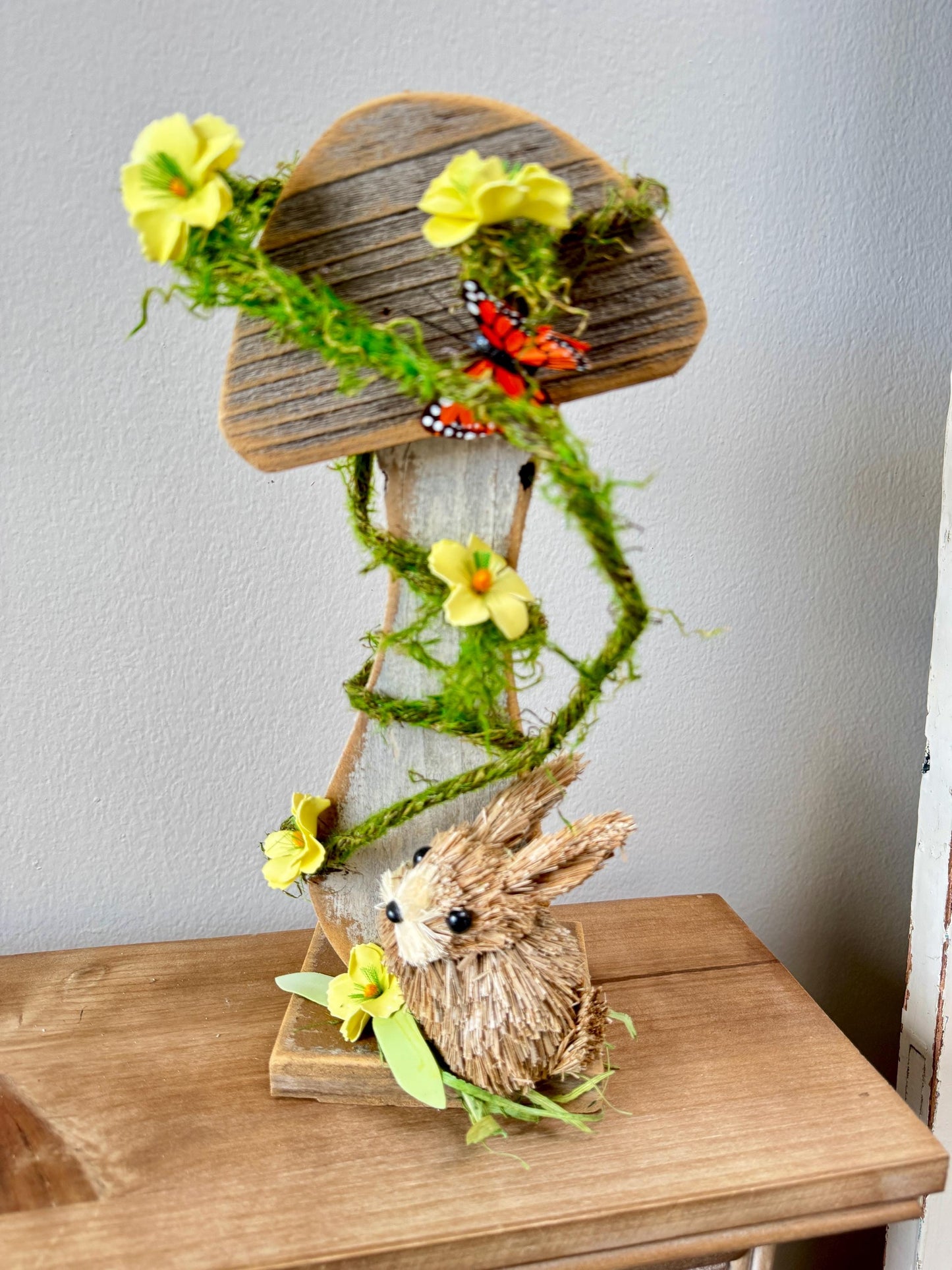 Rustic Mushroom Decor with Bunny