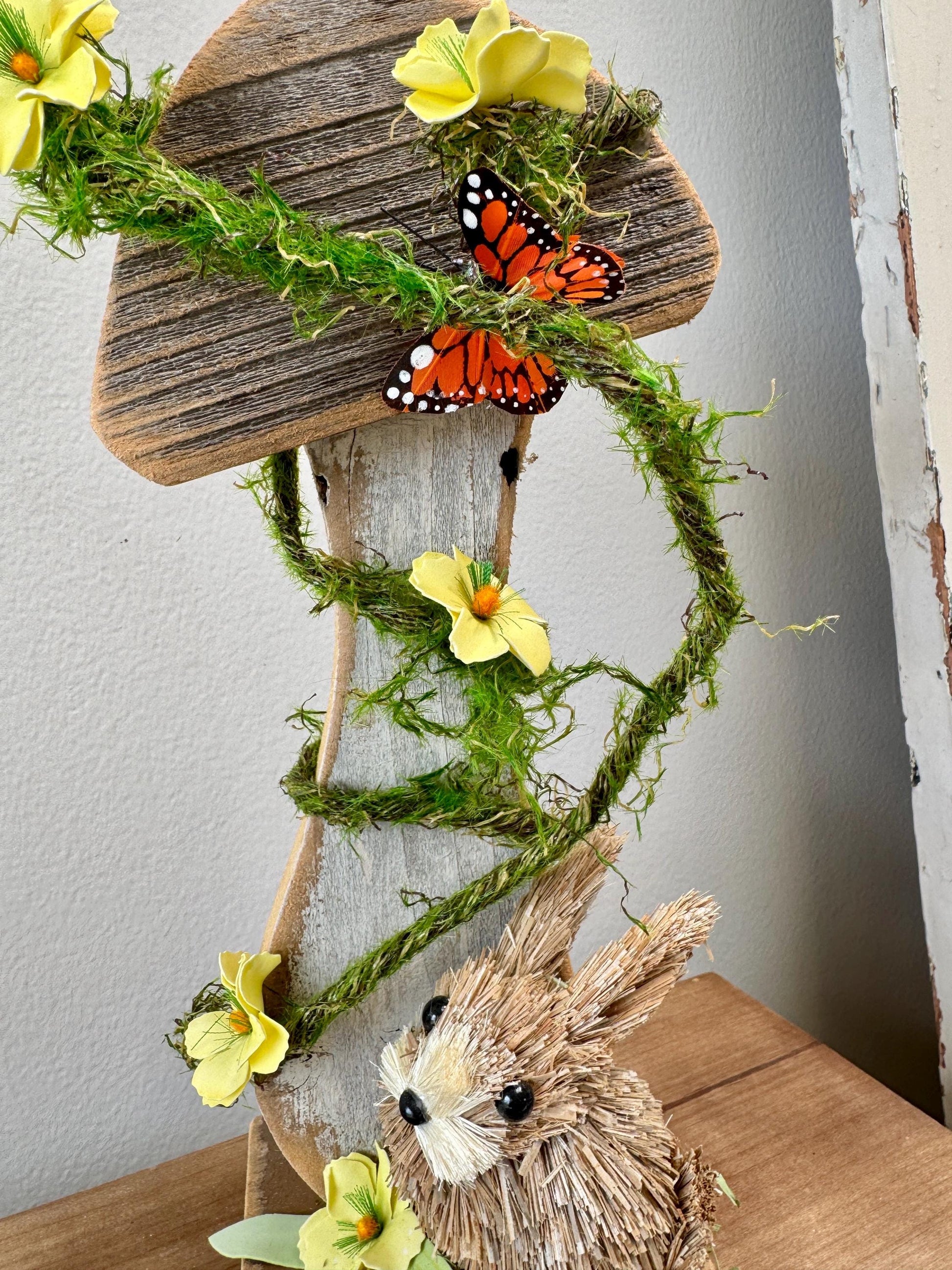 Rustic Mushroom Decor with Bunny