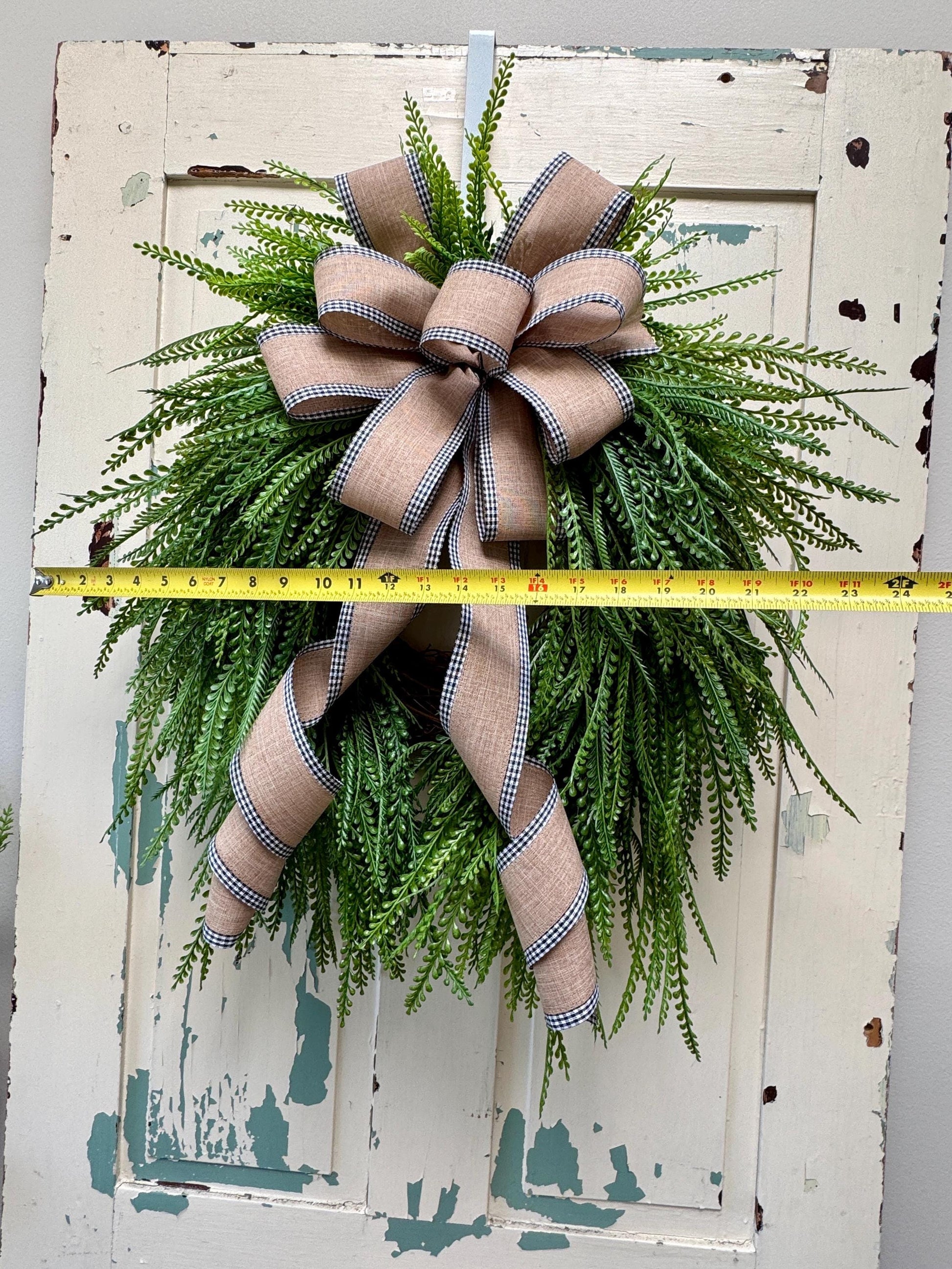 Spring Bead Grass Fern Wreath, Saw Grass Wreath for Front Door, Year Round Everyday Wreath, Cascading Greenery Wreath, Button Fern Swag