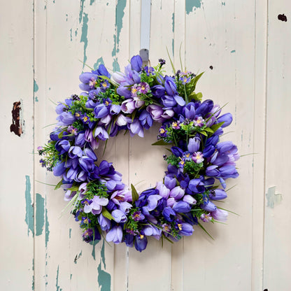 Purple Tulip Wreath, Large Spring Wreath For Front Door, Bouquet of Tulips, Blended Purple Flower Doorhanger, Mothers Day Gift Idea