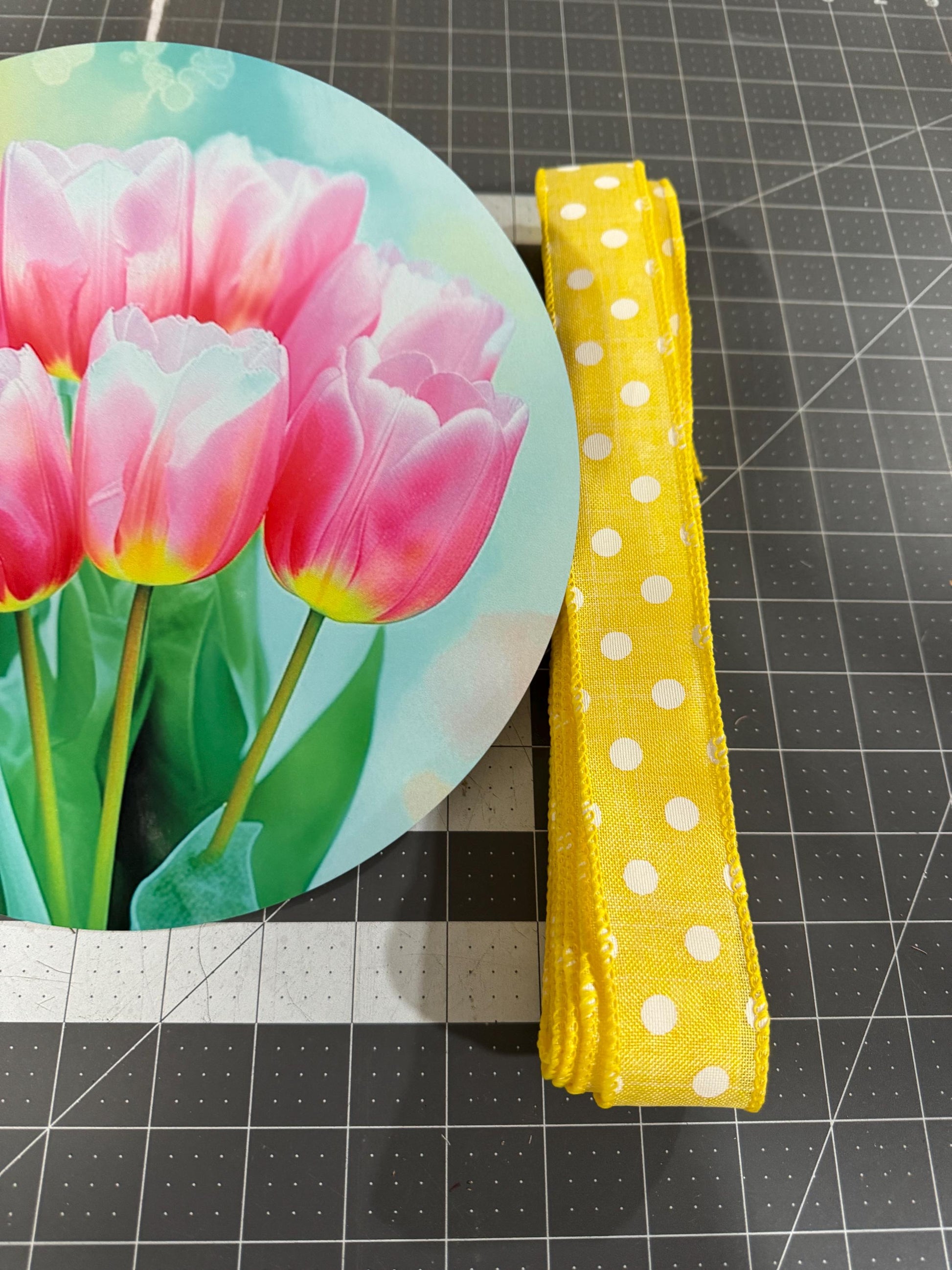 Spring Tulip Welcome Wreath Kit, mesh diy wreath kit, Pink Yellow tulips sign & ribbon kit, make your own wreath, craft supplies for wreath