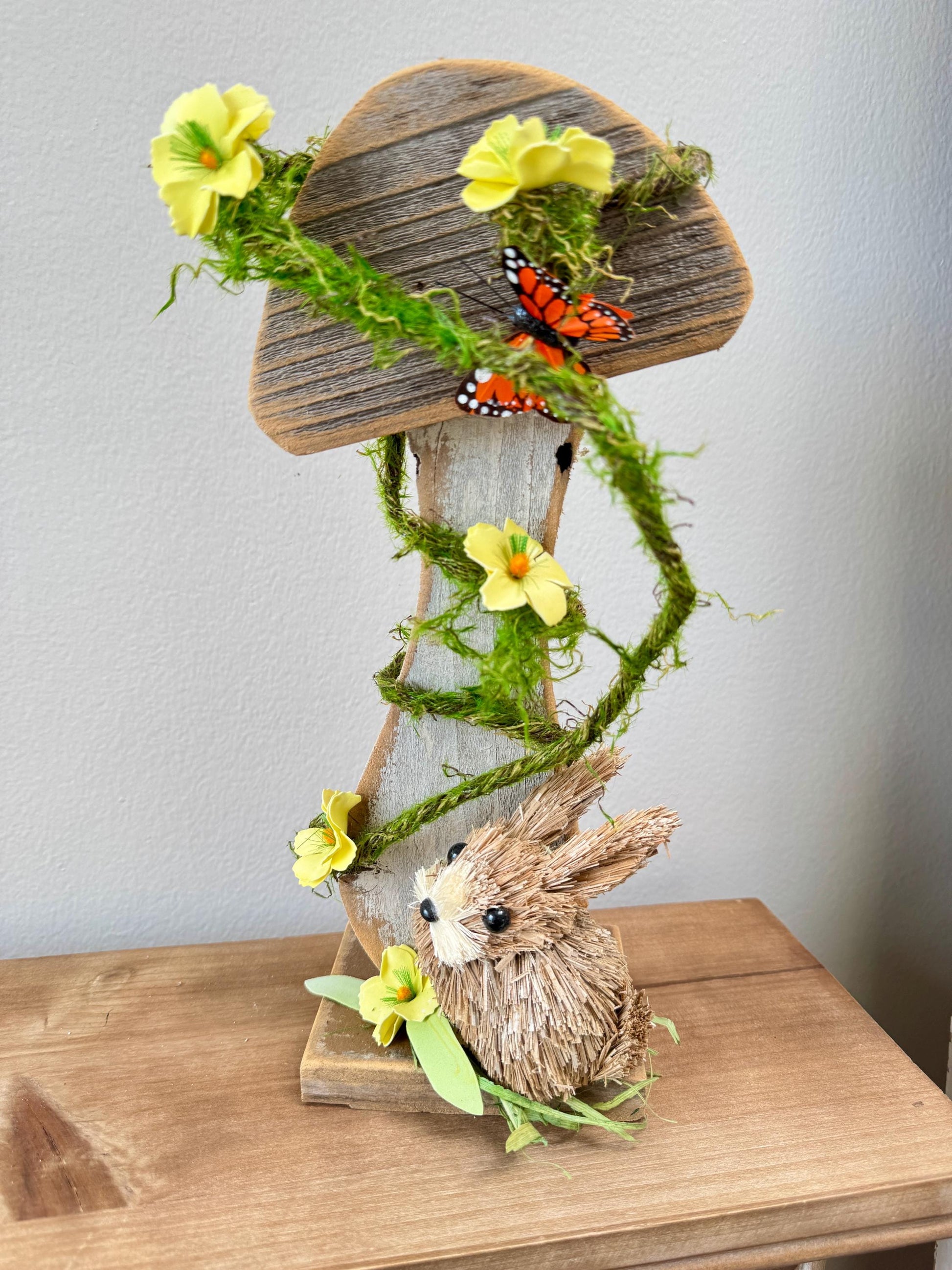 Rustic Mushroom Decor with Bunny
