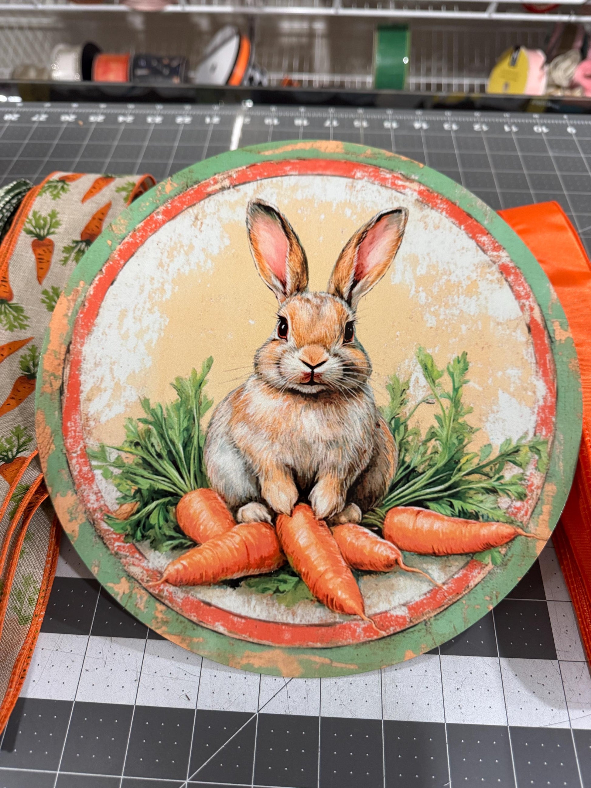 Spring Bunny wreath kit, mesh diy wreath kit, Easter Bunny and Carrots Sign with ribbon kit,make your own wreath, craft supplies for wreath