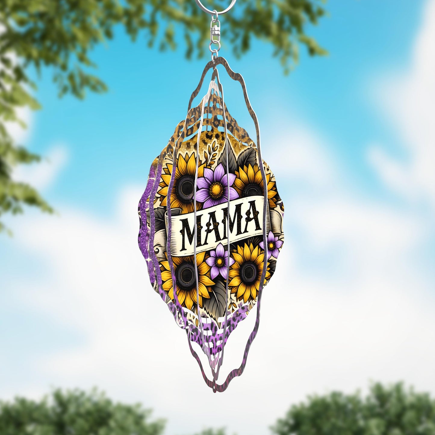 Mama Colorful Animal Print with Sunflowers Wind Spinner, Mothers Day Gift Flower Wind Sun Catcher, Gardener Gift, Garden Lover Gift