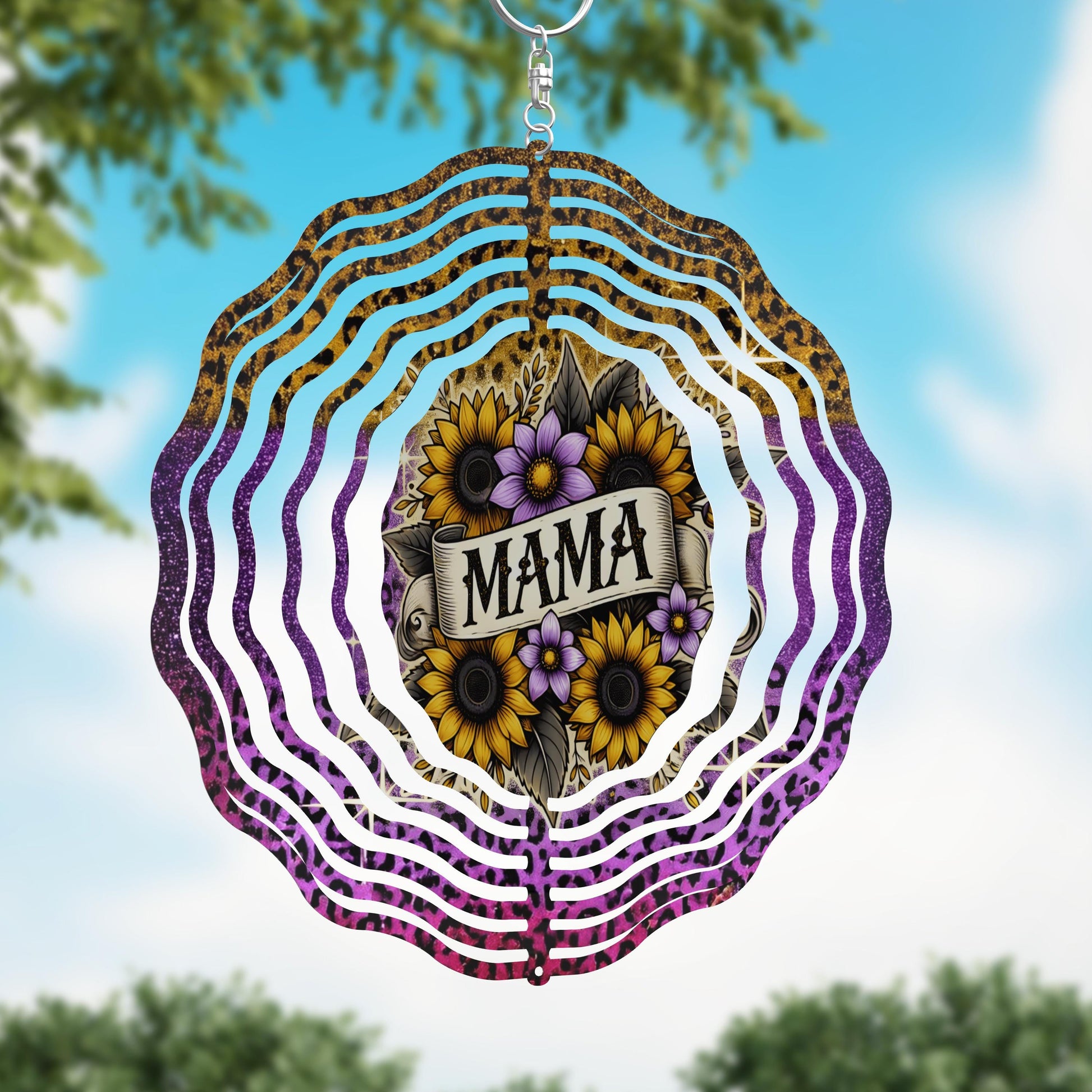 Mama Colorful Animal Print with Sunflowers Wind Spinner, Mothers Day Gift Flower Wind Sun Catcher, Gardener Gift, Garden Lover Gift