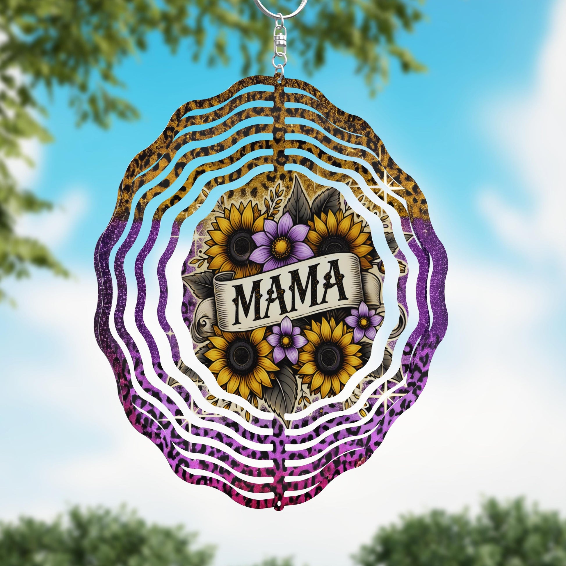 Mama Colorful Animal Print with Sunflowers Wind Spinner, Mothers Day Gift Flower Wind Sun Catcher, Gardener Gift, Garden Lover Gift