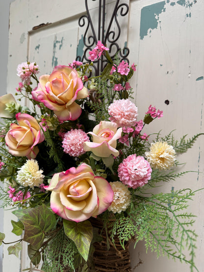 Pink Peony Hanging Door Basket Wreath