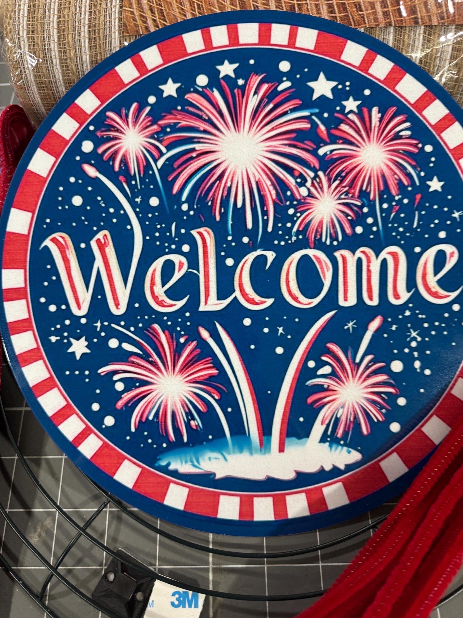 Patriotic Floral Welcome Wreath Kit, mesh diy wreath kit, 4th of July sign & ribbon kit, Craft supplies to make your own wreath