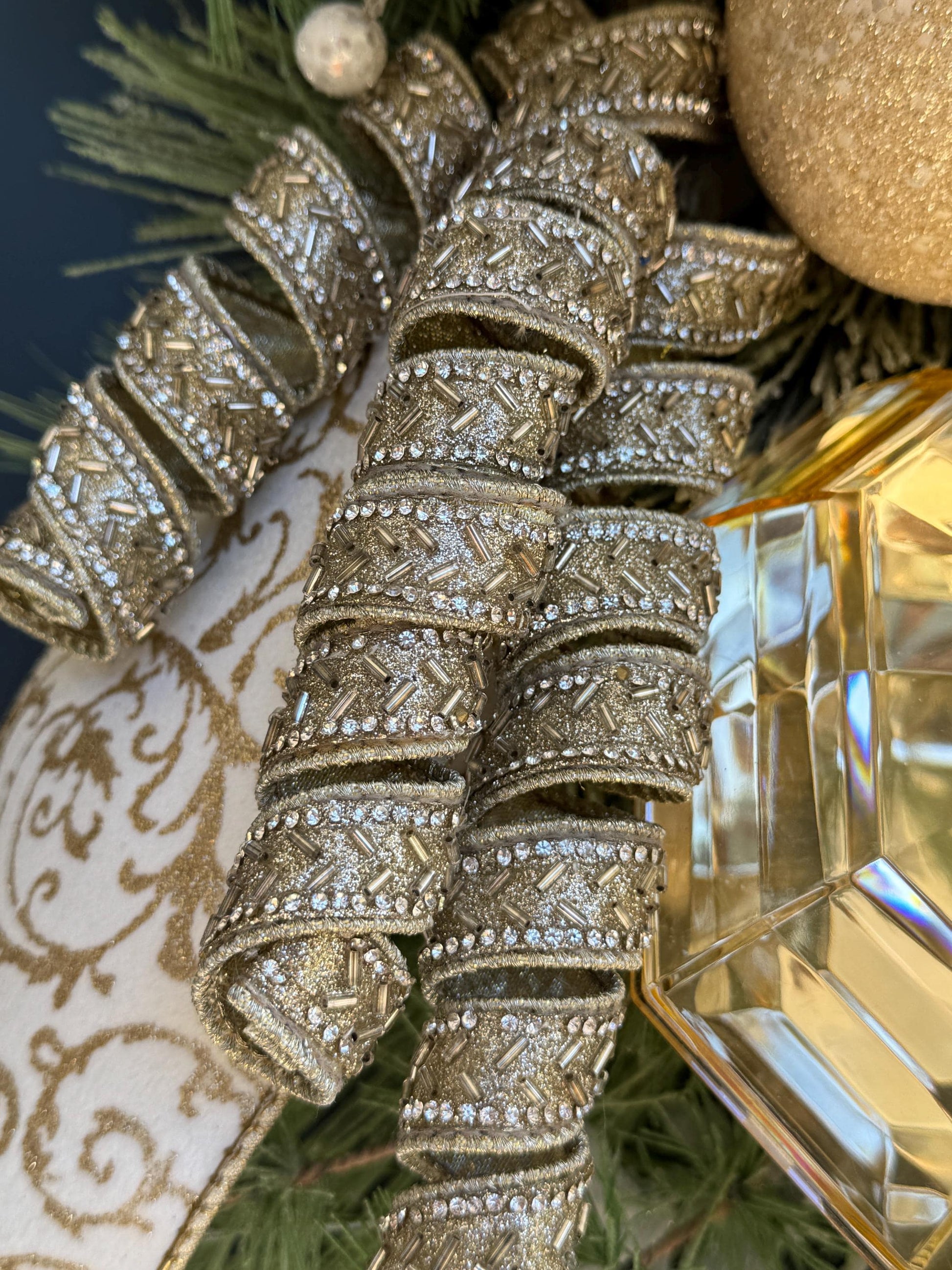 White and Gold Magnolia Christmas Luxe Swag for Front Door or Entryway