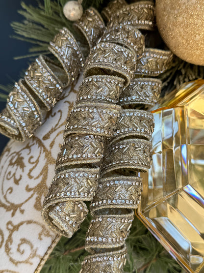 White and Gold Magnolia Christmas Luxe Swag for Front Door or Entryway