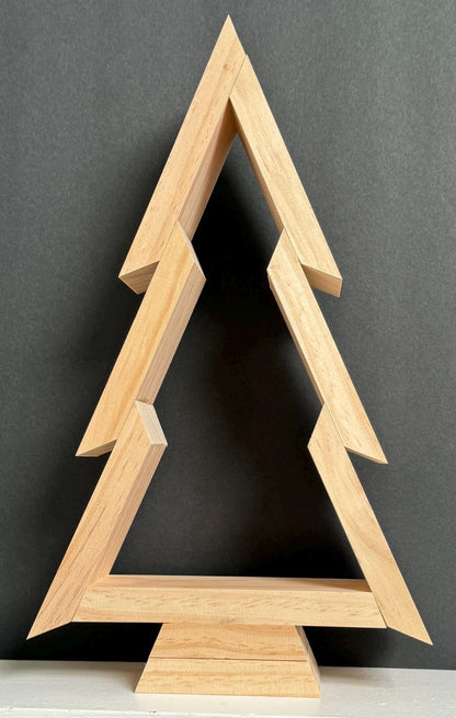 Handmade Wood Christmas Tree, Unfinished Natural Wooden Farmhouse Style Tabletop Tree, Minimalist Holiday Decor