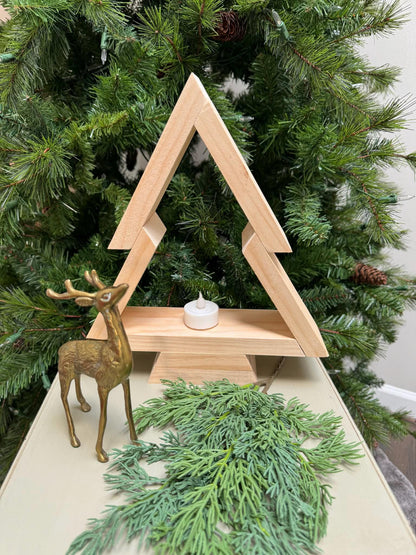 Handmade Wood Christmas Tree, Unfinished Natural Wooden Farmhouse Style Tabletop Tree, Minimalist Holiday Decor