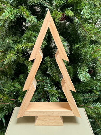 Handmade Wood Christmas Tree, Unfinished Natural Wooden Farmhouse Style Tabletop Tree, Minimalist Holiday Decor