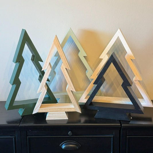 Handcrafted Wood Christmas Tree, Stained or Painted Wooden Farmhouse Style Tabletop Tree, Minimalist Holiday Decor