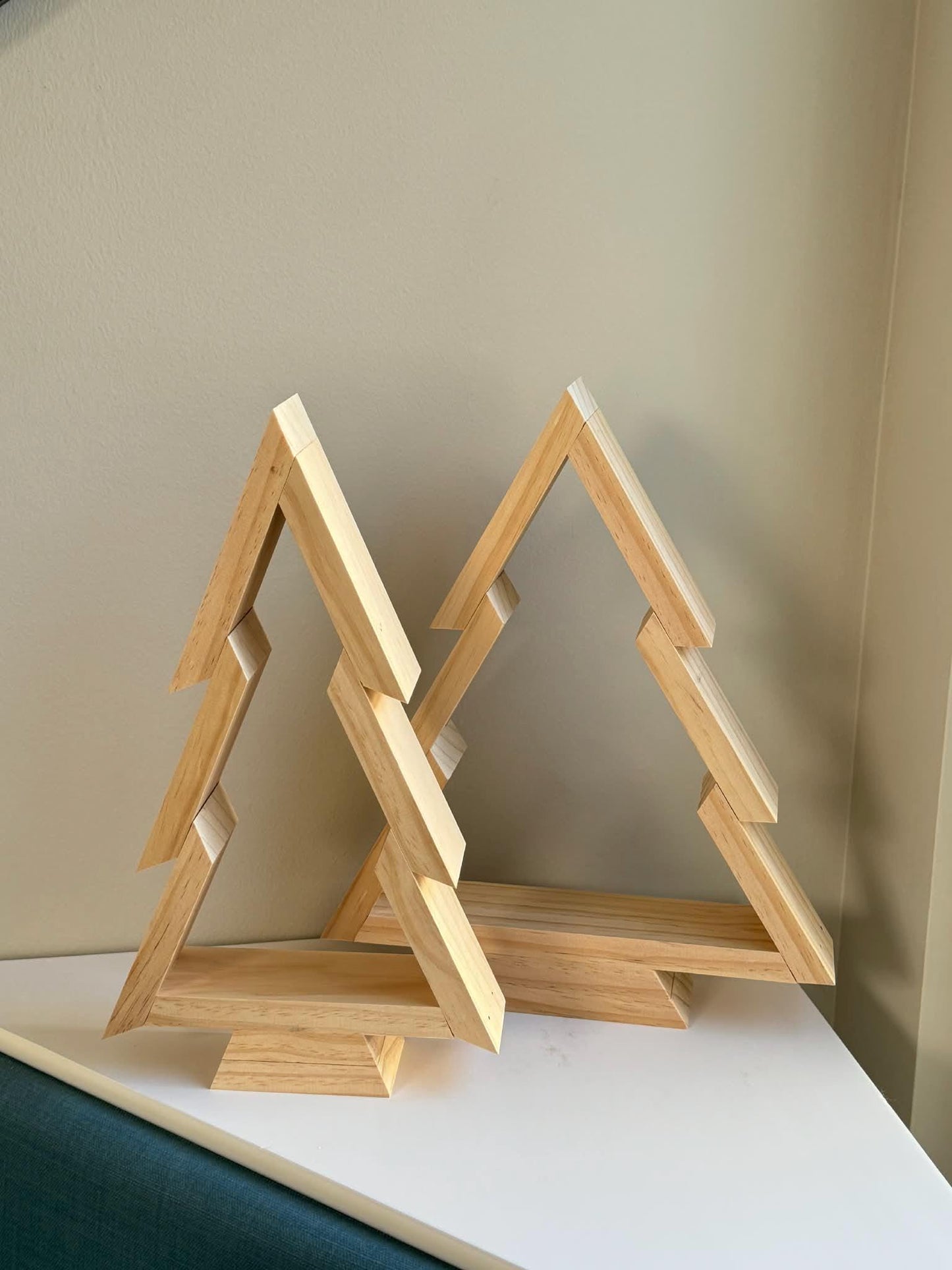 Handmade Wood Christmas Tree, Unfinished Natural Wooden Farmhouse Style Tabletop Tree, Minimalist Holiday Decor