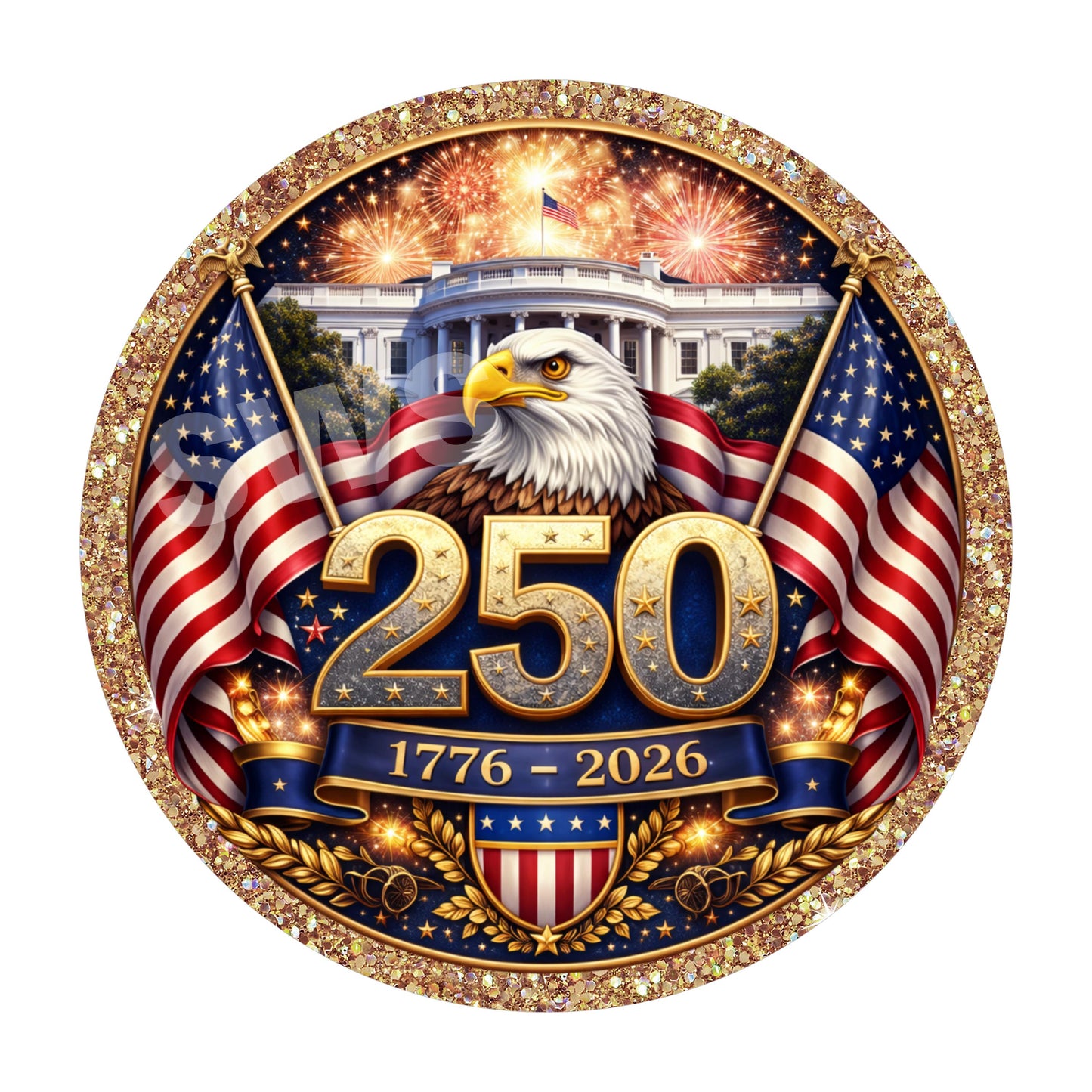 250th Anniversary USA Metal Wreath Sign, United States Patriotic 1776-2026 Eagle and Flag Decor, Fourth of July Round Door Hanger Gift