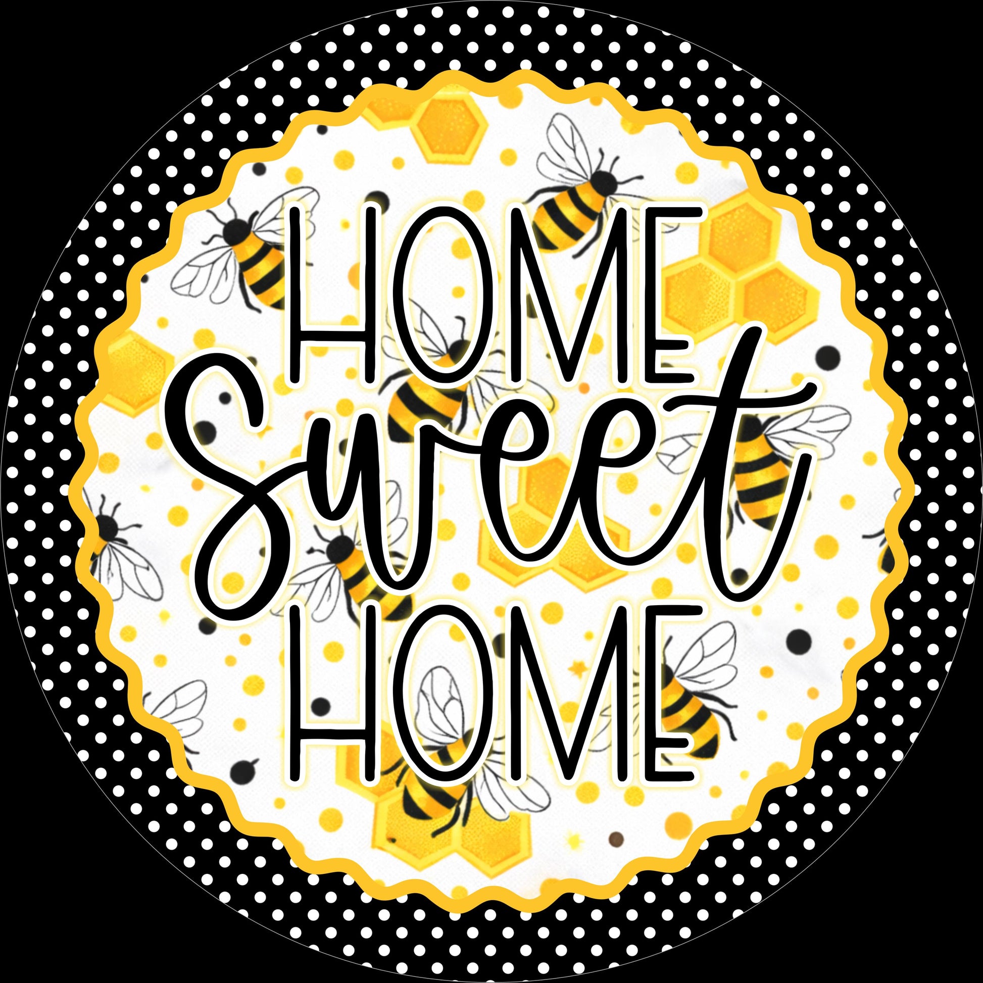 Honeybee Home Sweet Home Wreath Attachment, Farmhouse Spring Summer Round Honeycomb Sign, Bee Polka Dot Door Decor