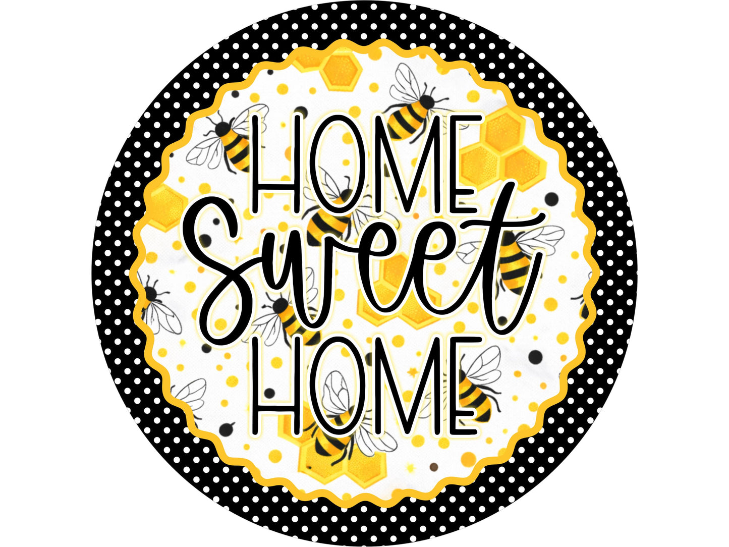 Honeybee Home Sweet Home Wreath Attachment, Farmhouse Spring Summer Round Honeycomb Sign, Bee Polka Dot Door Decor