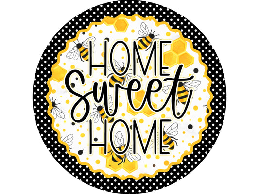 Honeybee Home Sweet Home Wreath Attachment, Farmhouse Spring Summer Round Honeycomb Sign, Bee Polka Dot Door Decor