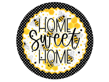 Honeybee Home Sweet Home Wreath Attachment, Farmhouse Spring Summer Round Honeycomb Sign, Bee Polka Dot Door Decor
