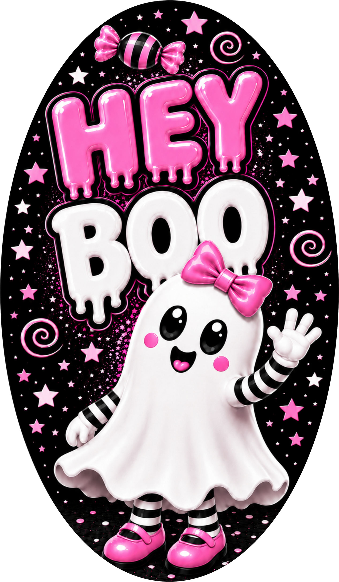 Hey Boo Pink Ghost Oval Wreath Sign