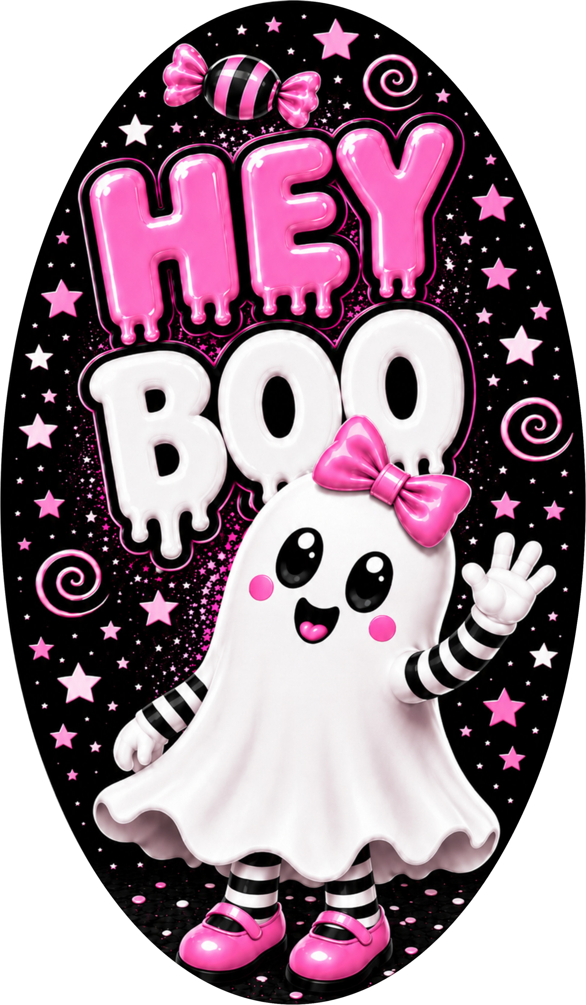 Hey Boo Pink Ghost Oval Wreath Sign