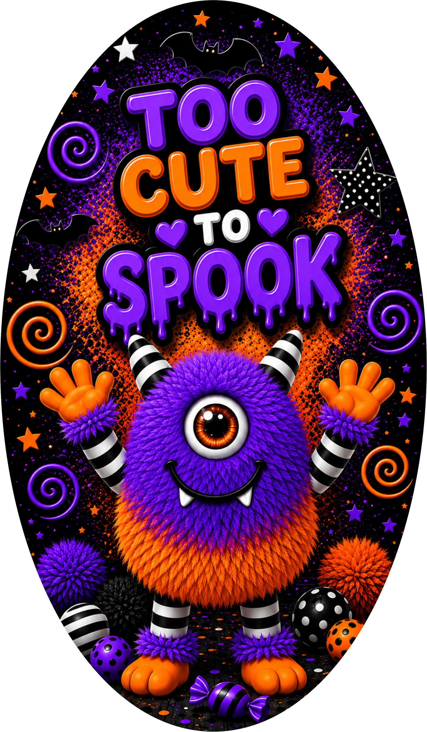 Purple Orange Monster Spook Oval Wreath Sign