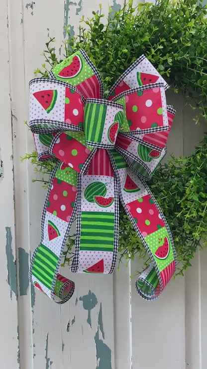 Large Watermelon Wreath Bow, Summer Lantern Bow, Porch Light Bow, Mailbox Bow, Summer Picnic Decor, Summer Deck Party Bow, gift basket bow