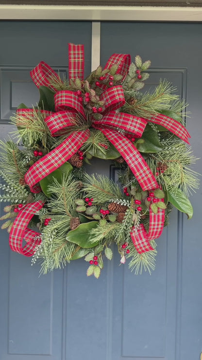 Faux Mixed Greens Traditional Christmas Wreath