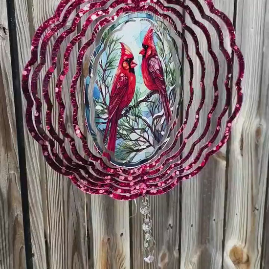 Cardinal Wind Spinner, Hanging Stained Glass Look Cardinals Metal Wind Spinner, Cardinal memorial Gift, Yard Art Cardinal Sun Catcher