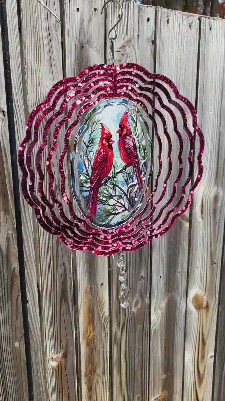 Cardinal Wind Spinner, Hanging Stained Glass Look Cardinals Metal Wind Spinner, Cardinal memorial Gift, Yard Art Cardinal Sun Catcher